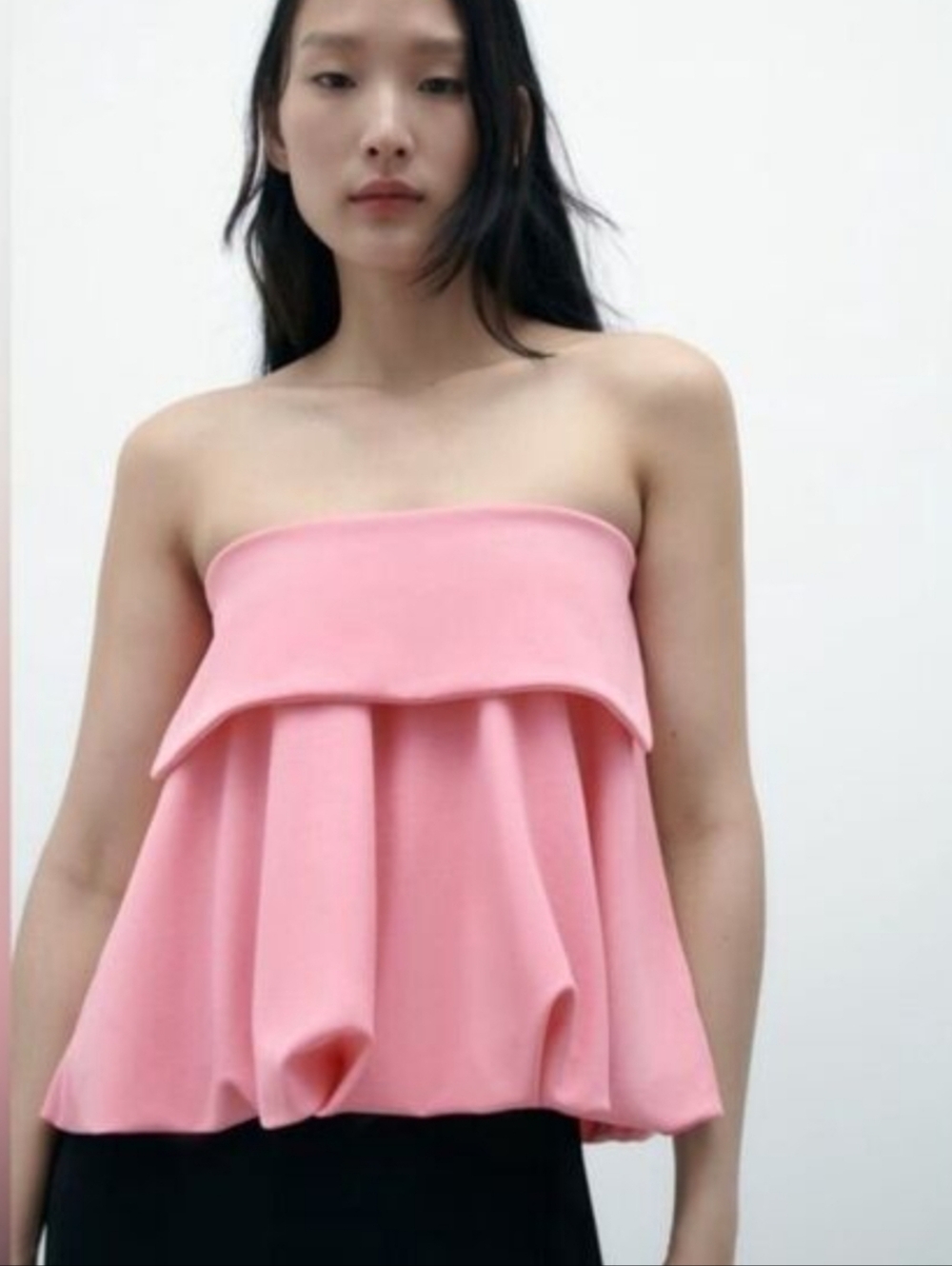 NWOT ZARA Bubblegum pink Strapless pleated bubble tube Top